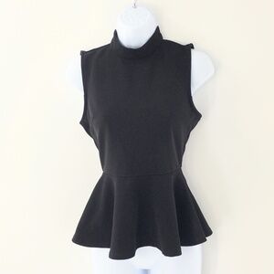 Forever 21 Womens Blouse Peplum Black Fitted Button Closure Polyester Sz S